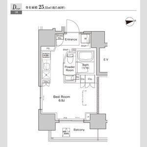 プラウドフラット浅草雷門(ワンルーム/12階)の間取り写真