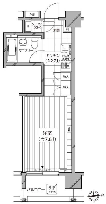 カスタリア麻布十番七面坂(ワンルーム/2階)の間取り写真