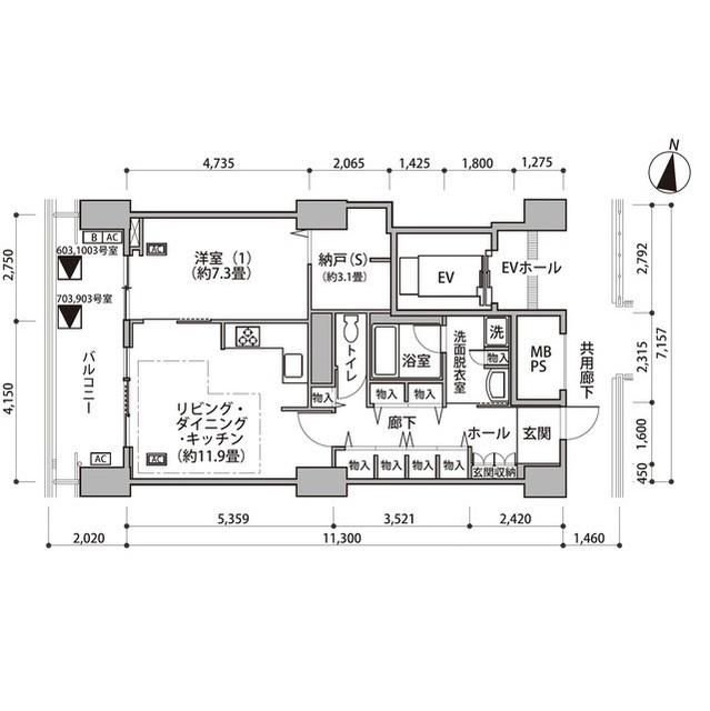 東雲キャナルコートCODAN16号棟(1SLDK/10階)の間取り写真