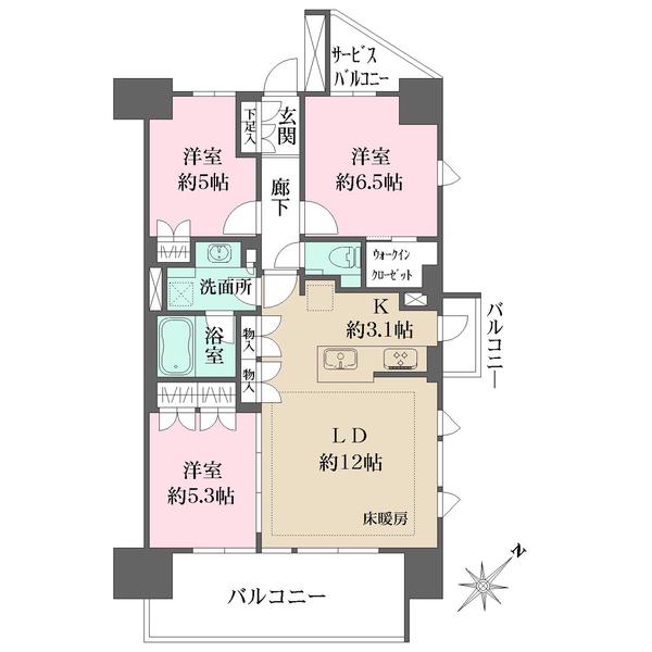 ルフォン蔵前 ザ・レジデンス(3LDK/8階)の間取り写真