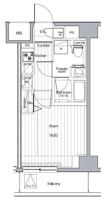 プレミアムキューブG西大井(1K/7階)の間取り写真