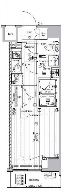 ザプレミアムキューブG潮見(1K/4階)の間取り写真