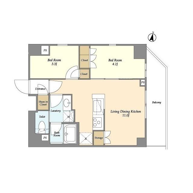 オーキッドレジデンス戸越公園(2LDK/7階)の間取り写真