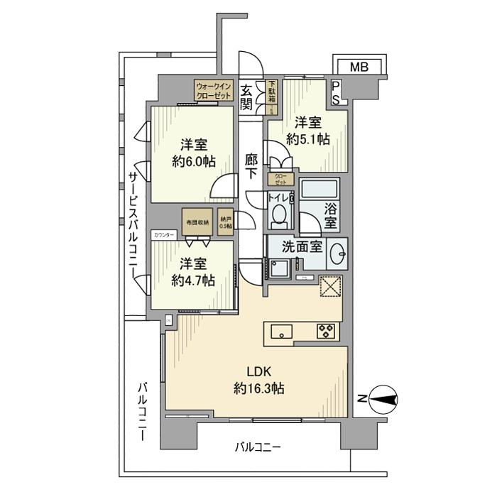 プラウド東陽町サウス 3階階 間取り