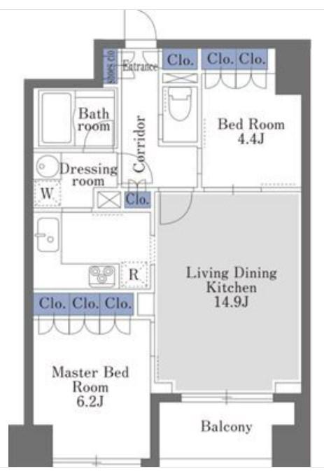 ドゥーエ日本橋(2LDK/8階)の間取り写真