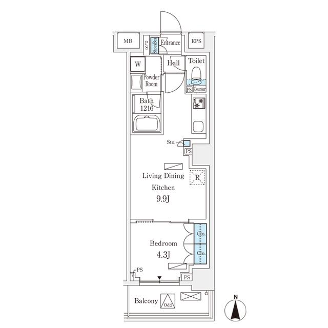フロンティアレジデンス錦糸公園(1LDK/4階)の間取り写真