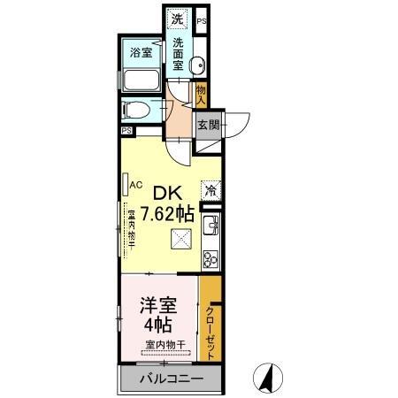 D-ROOM塚越(1DK/1階)の間取り写真