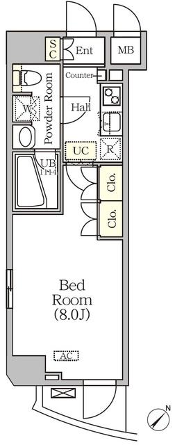 アジールコート門前仲町(1K/10階)の間取り写真