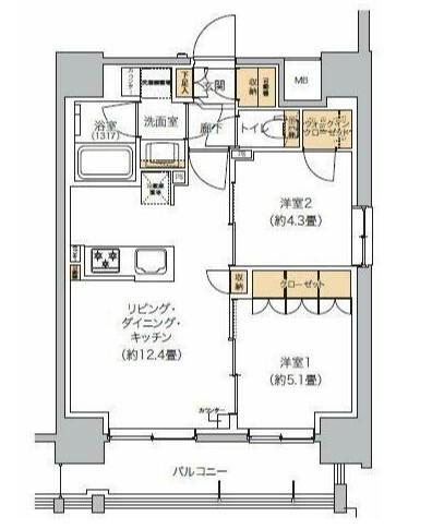 リビオメゾン芝浦(2LDK/6階)の間取り写真
