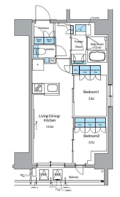 ルフォンプログレ上野御徒町(2LDK/11階)の間取り写真