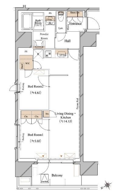ブランシエスタ浅草蔵前(2LDK/12階)の間取り写真