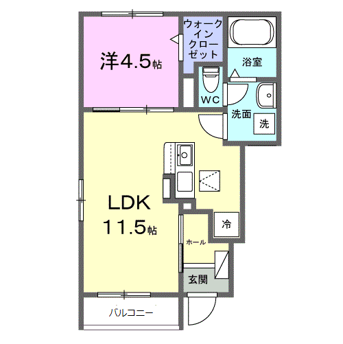 フロイエⅡ(1LDK/1階)の間取り写真