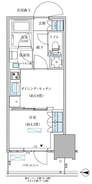 パークアクシス西大島コンフォートスクエア(1DK/9階)の間取り写真