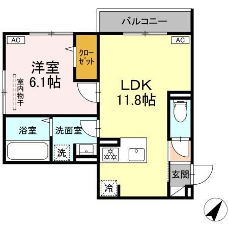 セレスティア細田B(1LDK/3階)の間取り写真