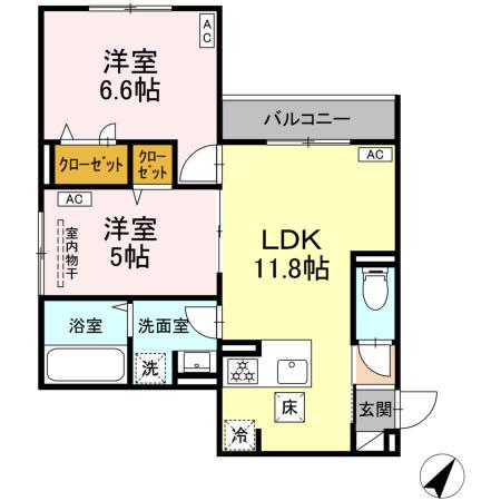 セレスティア細田B(2LDK/1階)の間取り写真