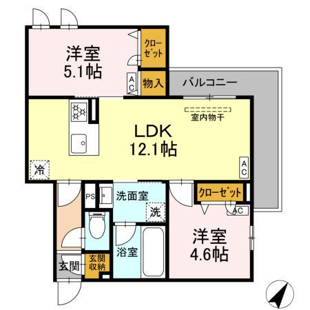 セレスティア細田A(2LDK/3階)の間取り写真