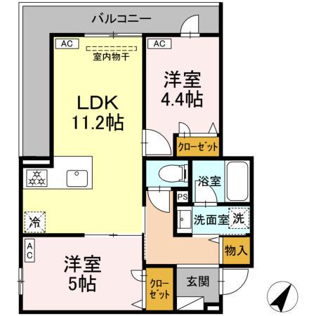 セレスティア細田A(2LDK/3階)の間取り写真