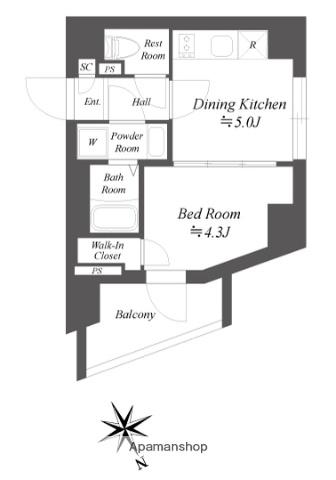 ブランシエスタ品川大井町パークエッジ(1DK/2階)の間取り写真