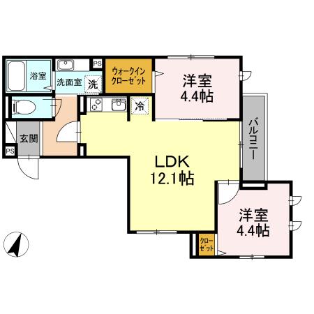 メルシー芙蓉10(2LDK/2階)の間取り写真