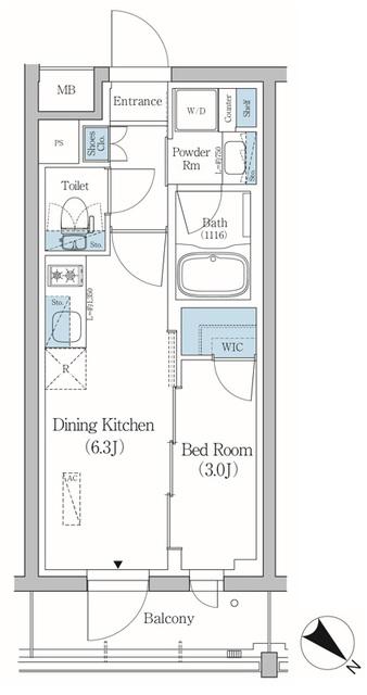 プライムブリス品川旗の台(1DK/2階)の間取り写真