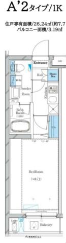 ガリシア蒲田六郷コート(1K/2階)の間取り写真