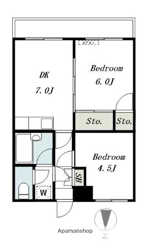 マルウメマンション(2DK/5階)の間取り写真