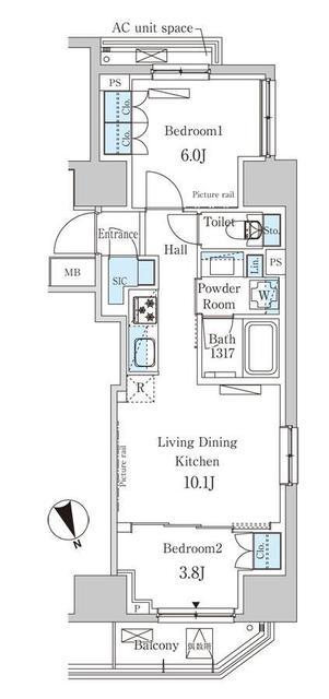 パークアクシス虎ノ門(2LDK/7階)の間取り写真