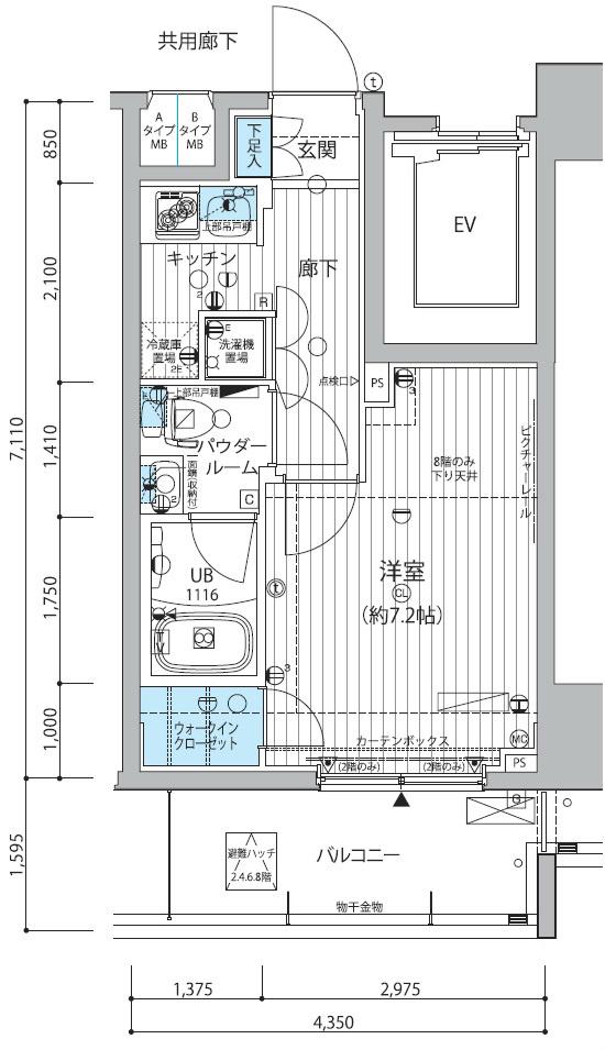 メインステージ三田アーバンスクエア(1K/6階)の間取り写真