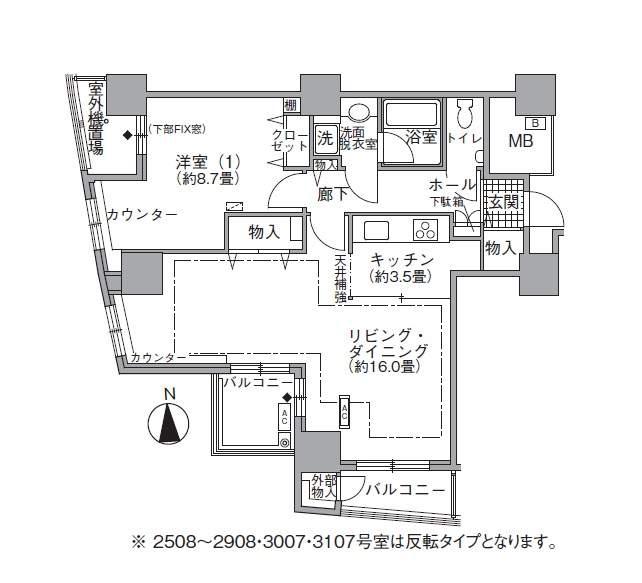 アクティ汐留(1LDK/27階)の間取り写真
