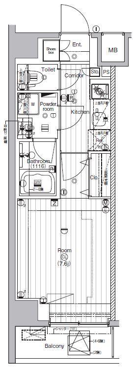 ザプレミアムキューブG潮見(1K/1階)の間取り写真
