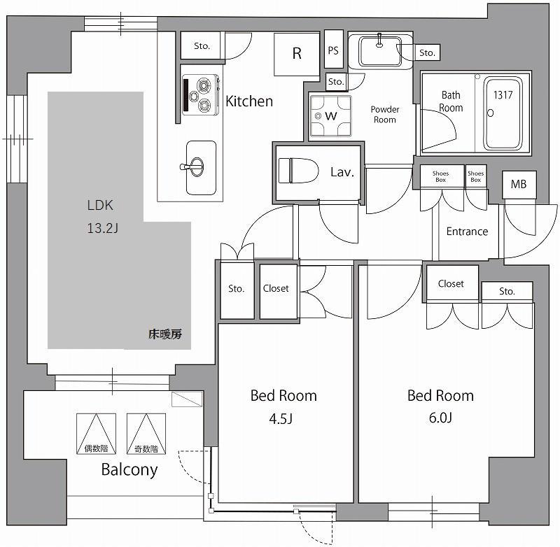 オーパスレジデンス日本橋水天宮(2LDK/2階)の間取り写真