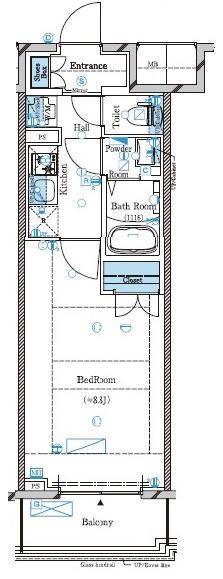 ガリシア下丸子リバーサイド(1K/4階)の間取り写真