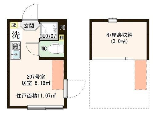ハーモニーテラス南馬込(ワンルーム/2階)の間取り写真