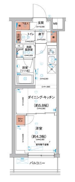 ハーモニーレジデンス羽田天空橋(1DK/3階)の間取り写真