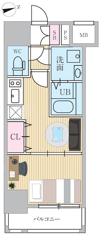 エスティメゾン門前仲町(1DK/12階)の間取り写真