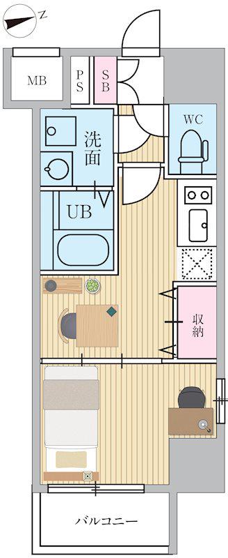 エスティメゾン門前仲町(1DK/2階)の間取り写真