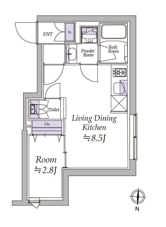 アトリオフラッツ清澄白河(1LDK/1階)の間取り写真