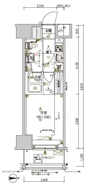 メインステージ南砂町Ⅱ(1K/2階)の間取り写真