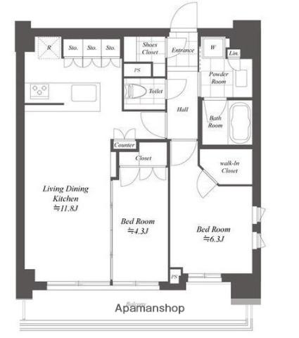 クレストコート白金高輪(2LDK/10階)の間取り写真
