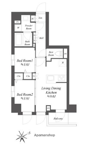 ブランシエスタ品川大井町パークエッジ(2DK/1階)の間取り写真