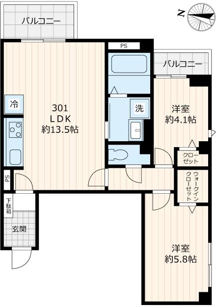 やなかのなかA(2LDK/3階)の間取り写真