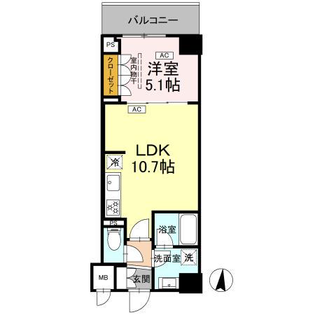 ロイジェント潮見(1LDK/4階)の間取り写真