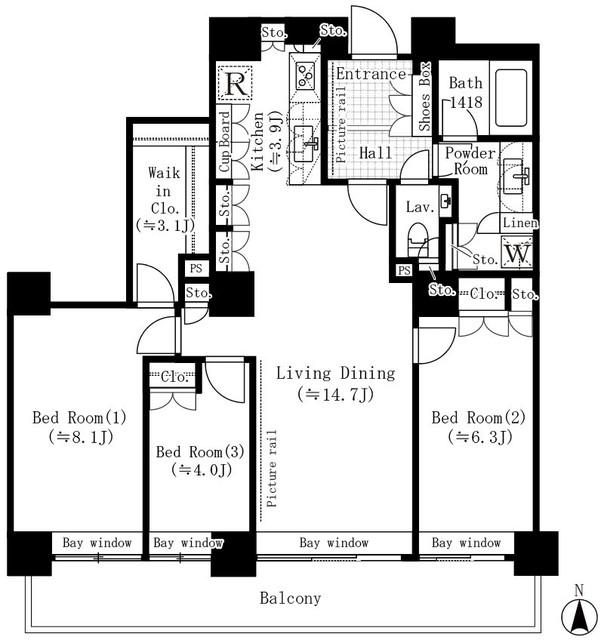 リバーポイントタワー(3LDK/29階)の間取り写真