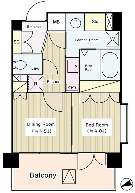 コートラクリア京橋(1DK/9階)の間取り写真