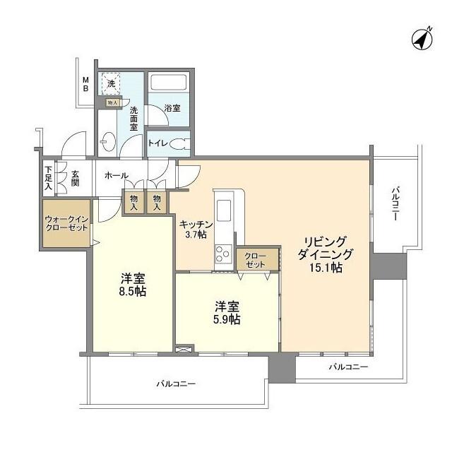 リガーレ日本橋人形町(2LDK/22階)の間取り写真