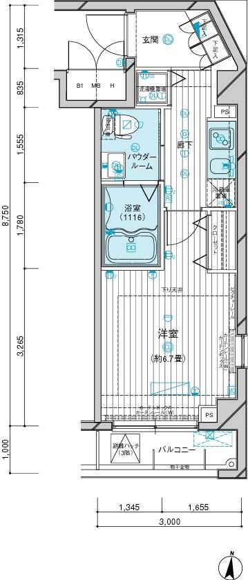 メインステージ多摩川Ⅱ(1K/3階)の間取り写真