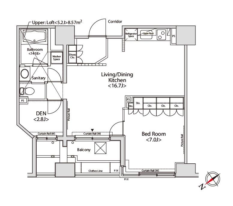 カスタリア目黒かむろ坂(1SLDK/14階)の間取り写真