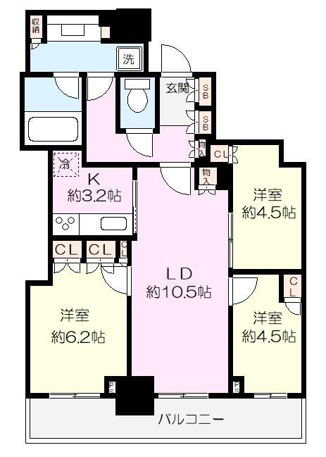 リヴァリエ B棟(3LDK/11階)の間取り写真