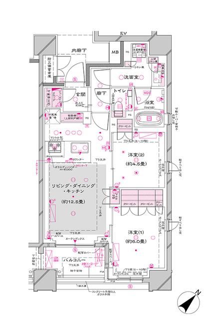 オーパスレジデンス銀座イースト(2LDK/7階)の間取り写真