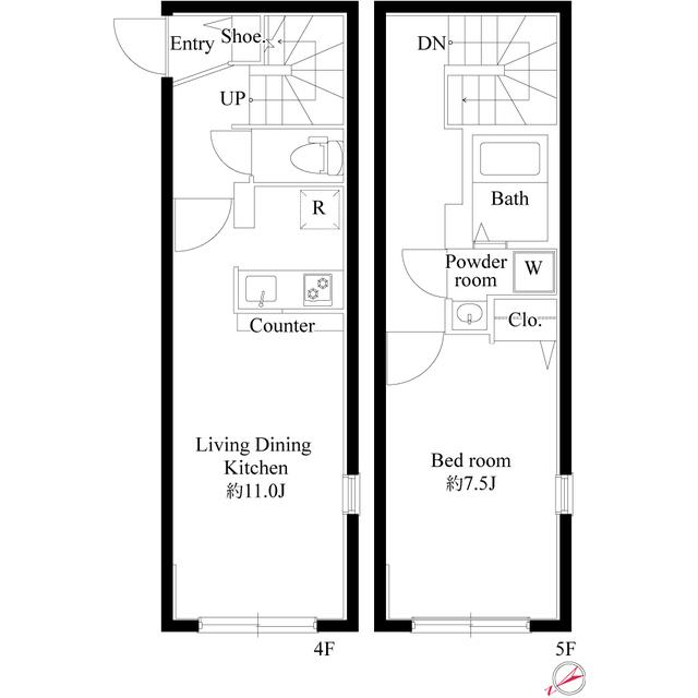 プロスパー飯田橋(1LDK/4階)の間取り写真